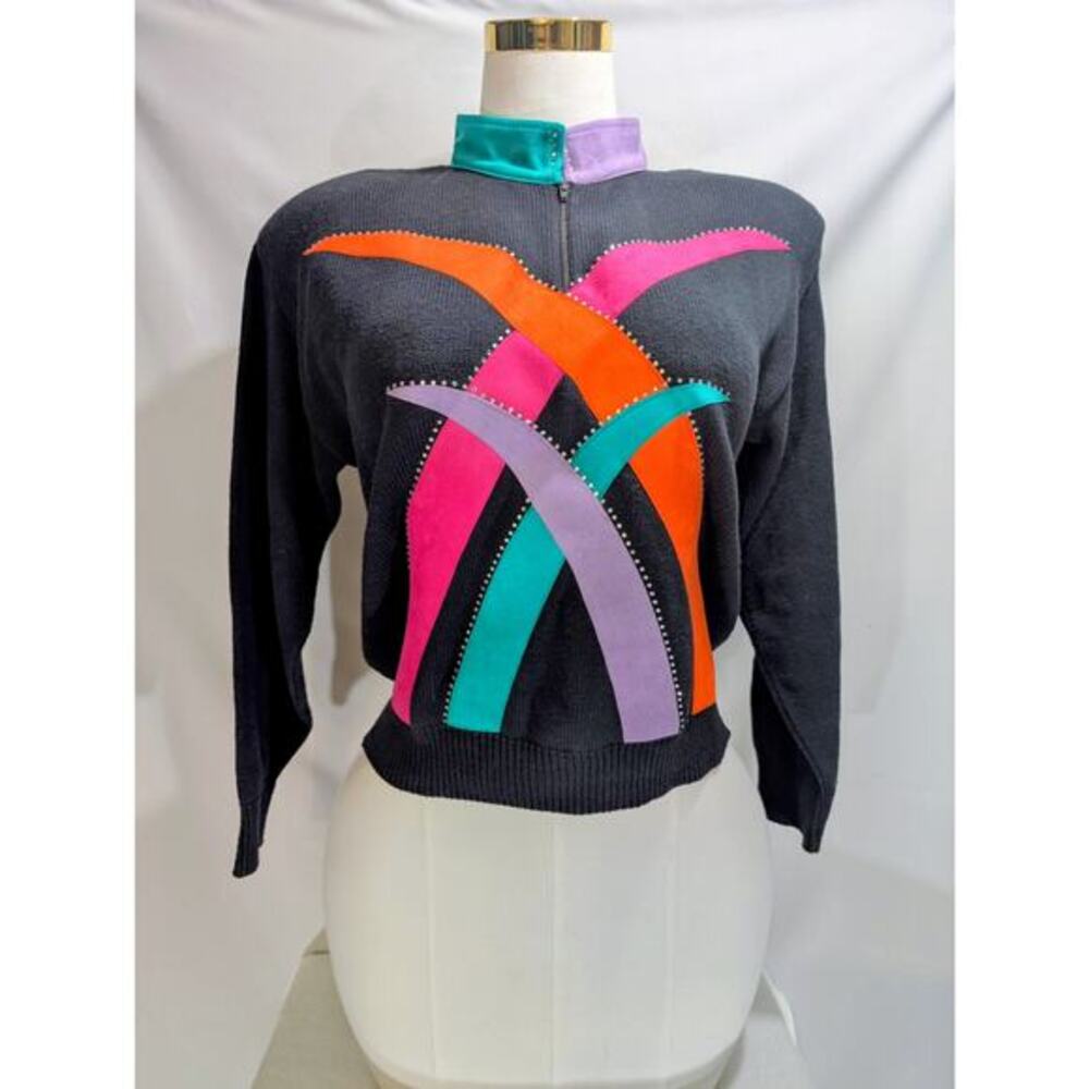 Vintage Talk of the Walk Atlantic City 100% Cotton Sweater Suede Appliqué S